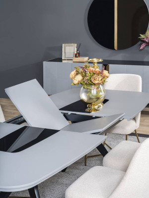 Grijswitte eetkamermeubels Eettafel Luxe 4x gestoffeerde stoelen Moderne set