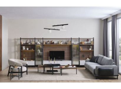 Designer bankstel woonkamer houten meubels 3-zits fauteuil salontafels