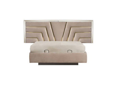 Beige slaapkamer tweepersoonsbed Stevig houten frame Designer gestoffeerd bed