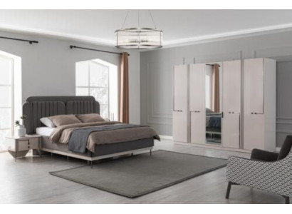 Moderne slaapkamer set, tweepersoonsbed, nachtkastje, kledingkast, luxe