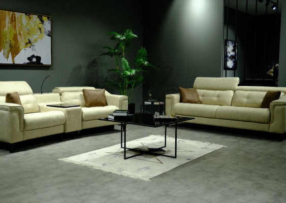 Beige leren bankstel ontwerper 3-zits tweezits bank 2-delige set