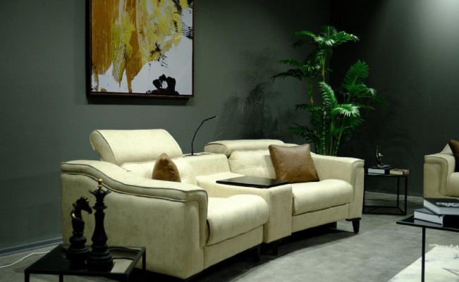 Beige leren bankstel ontwerper 3-zits tweezits bank 2-delige set