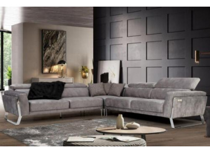 Grijze woonkamer hoekbank L-vorm bank Grote stoffen bank Luxe meubels Nieuw