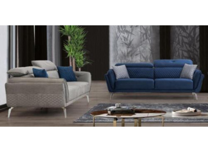 Ontwerper Gewatteerde Bankstel Blauw-Grijze Stoffen Bankstel Luxe 2x 3-Zits