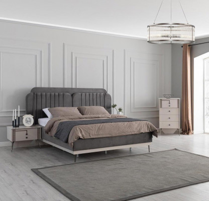 Slaapkamer Modern Set Grijs Tweepersoonsbed 2x Design Nachtkastjes 3-delig