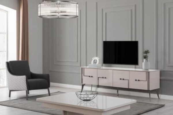 Beige tv-kast ontwerper salontafel luxe woonkamer meubels hout 2-delig