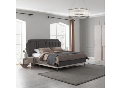 Grijze tweepersoonsbed moderne slaapkamer meubels luxe bedden houten frame