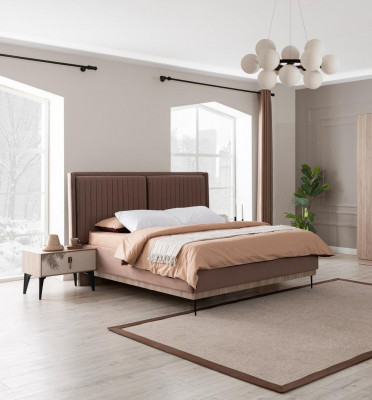 Bruin tweepersoonsbed designer slaapkamer meubels gestoffeerde luxe bedden