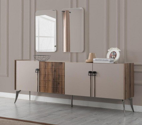 Moderne Beige Garnituur Luxe Dressoir 2x Spiegel Houten Meubels Dressoir
