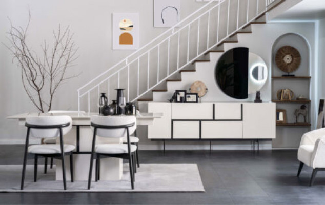 Complete eetkamermeubel ontworpen houten eettafel dressoir 4x stoelen 7-delig