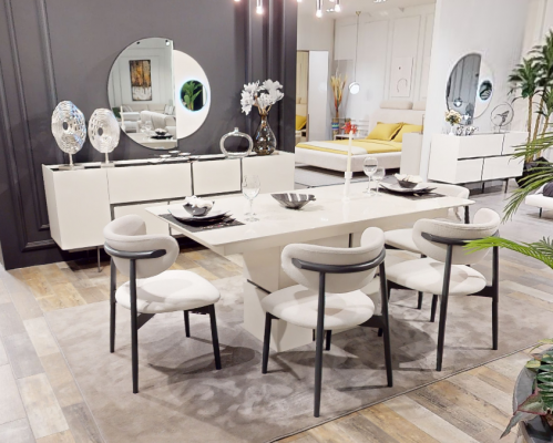 Complete eetkamermeubel ontworpen houten eettafel dressoir 4x stoelen 7-delig
