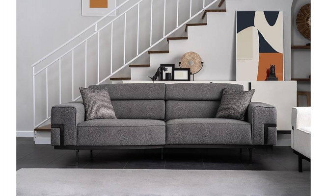 Grijswitte zitgroep woonkamer 3-zits fauteuil houten salontafel