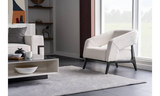 Woonkamer Witte zithoek 3+1 zits Ontwerper glazen salontafel