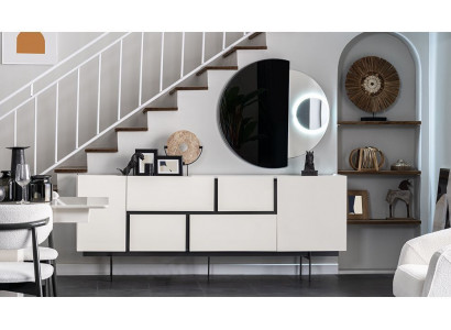 Wit-zwarte eetkamer dressoir spiegel luxe wandcommode 2-delige set.