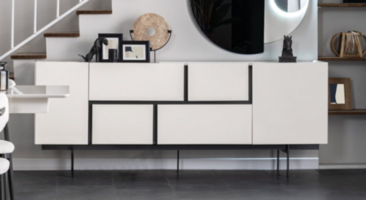 Robuust zwart-wit dressoir eetkamer designer houten commode meubels.