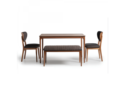Eetkamerset hout eetkamer eettafel stoelen 6-delig bruin eethoek bank stof
