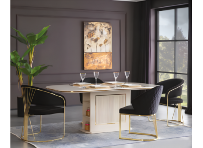 Complete eetkamer luxe eetgroep eettafel stoelen 5-delig beige eethoek