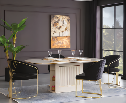 Eetkamerstoelen Eetkamerset Zwart Geblokte Stoelen 6-delig