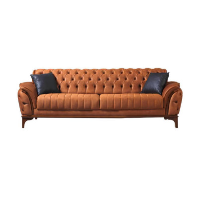 Zwart-oranje Chesterfield woonkamerset bankstellen fauteuils 4-dlg.