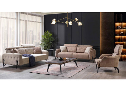 Beige woonkamer set Luxe 3x banken Stijlvolle gestoffeerde fauteuil 3-delig