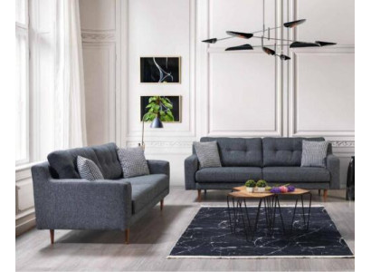 Grijze woonkamer bankstel Luxe 2x gestoffeerde banken Textiel meubels
