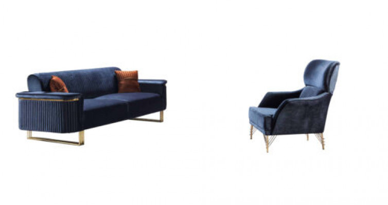 Blauw woonkamer set ontwerper 3-zits fauteuil Luxe meubels 2-delig