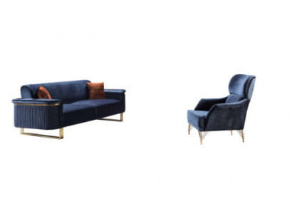 Blauw woonkamer set ontwerper 3-zits fauteuil Luxe meubels 2-delig