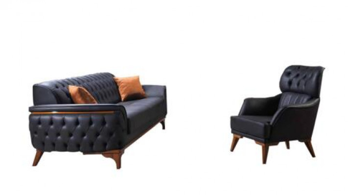 Zwarte Chesterfield Designer Loungebank Luxe Leren Bank Designer Fauteuil