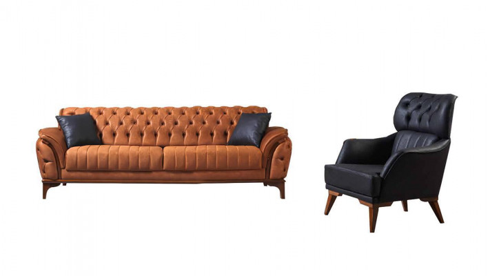 Oranje-zwarte Chesterfield-set Luxueuze driezitsstoel 2-delig