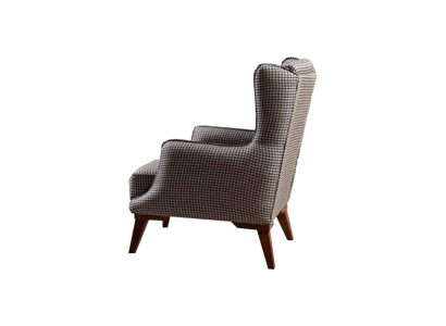 Geruite fauteuil gestoffeerd enkelzit grijze woonkamer textiel leunstoel