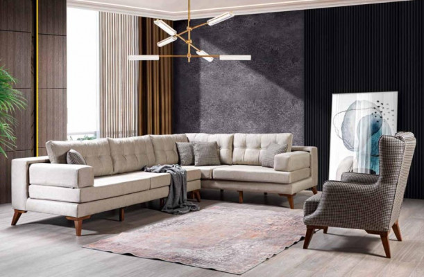 Geruite fauteuil gestoffeerd enkelzit grijze woonkamer textiel leunstoel