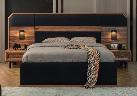 Exquise slaapkamer set Elegante tweepersoonsbed 2x houten nachtkastjes