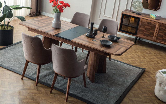 Stijlvolle eetgroep Exclusieve houten tafel Designer dressoir Stoelen 10 stuks