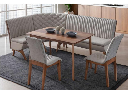 Ontwerper Lichtgrijze eetkamer set gestoffeerde hoekbank 2x stoelen eettafel