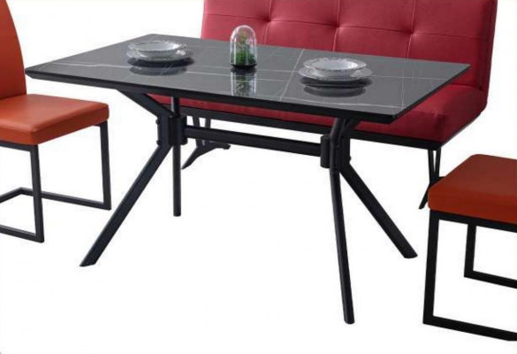 Moderne eetkamer meubels Zwarte eettafel Kunstlederen stoelen Luxe bank
