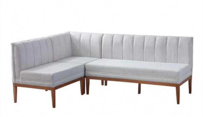 Wit-bruin eetkamer set Stijlvolle houten tafel Gestoffeerde hoekbank Nieuw