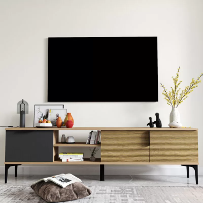 Bruin-Grijs RTV TV-Lowboard Kast Modern Design Rechthoekige Vorm Woonkamer
