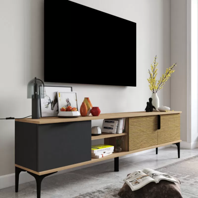 Bruin-Grijs RTV TV-Lowboard Kast Modern Design Rechthoekige Vorm Woonkamer