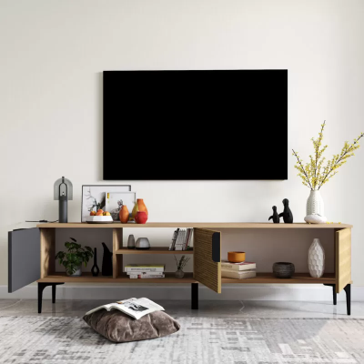 Bruin-Grijs RTV TV-Lowboard Kast Modern Design Rechthoekige Vorm Woonkamer
