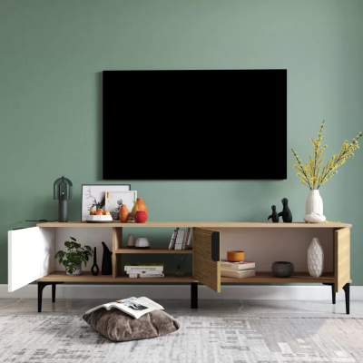Lowboard RTV Modern Design Luxus Wohnzimmer Rechteckig Braun Weiß  Tv-meubel Modern Design Luxe Woonkamer Rechthoekig Bruin Wit