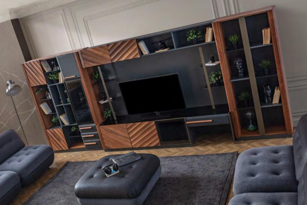 Moderne zwart-bruine woonkamer luxe RTV vitrine wandkast meubel 4-delig