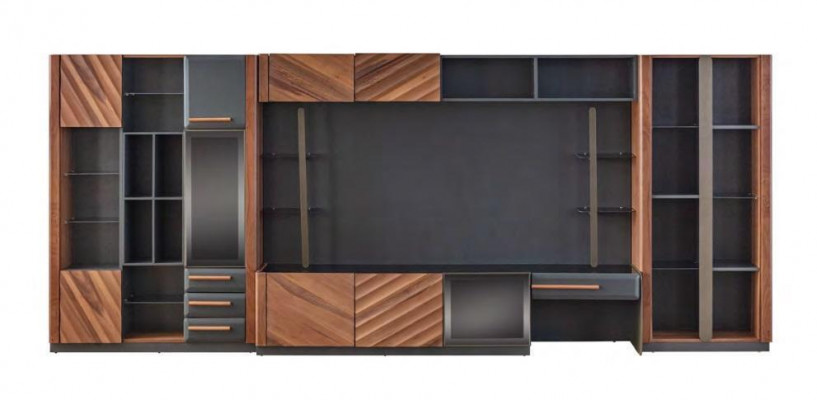 Moderne zwart-bruine woonkamer luxe RTV vitrine wandkast meubel 4-delig
