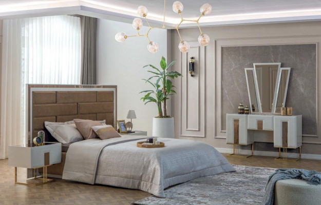 Ontwerper slaapkamer meubels tweepersoonsbed 2x nachtkastjes luxe kaptafel