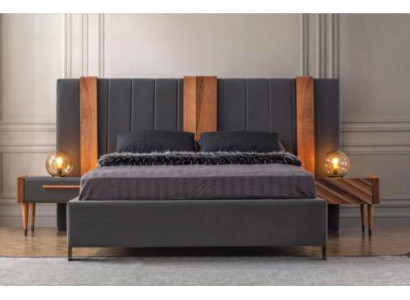 Grijze slaapkamer set Modern tweepersoonsbed 2x nachtkastjes 3-delig set