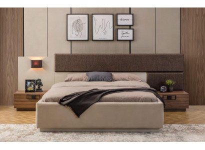 Exclusieve slaapkamer set ontworpen beige bed bruine nachtkastjes