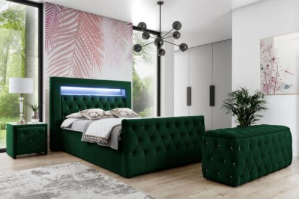 Groene slaapkamerset Compleet set Tweepersoonsbed Krukjes Consoles