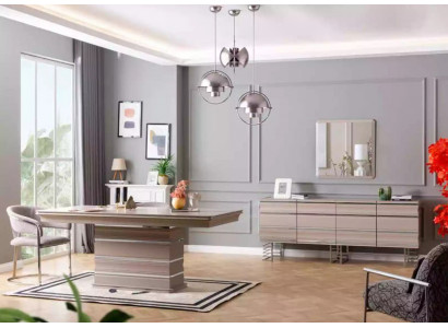 Tafel 6x Stoelen Dressoir Spiegel 9-delige eetkamer set groep garnituur