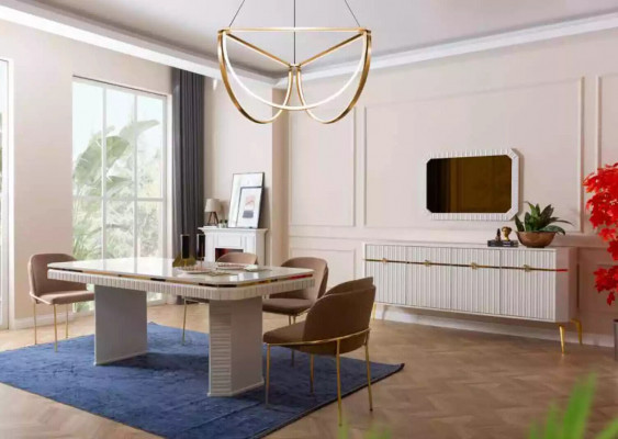 Eetkamer Set Tafel 6x Stoelen Dressoir Spiegel 9-delige Groep Set