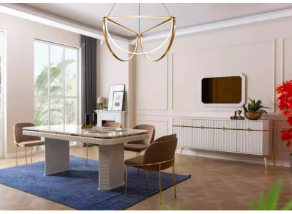 Eetkamer Set Tafel 6x Stoelen Dressoir Spiegel 9-delige Groep Set