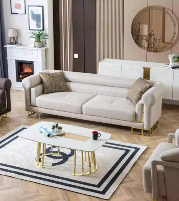 Bankstel 3-zits Stof Woonkamer Ontwerp Modern Nieuw Luxe Wit
